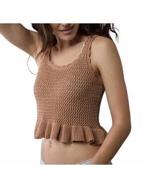 AE 100% Cotton Crochet Peplum Tank Top Sweater American Eagle Brown NWT Medium